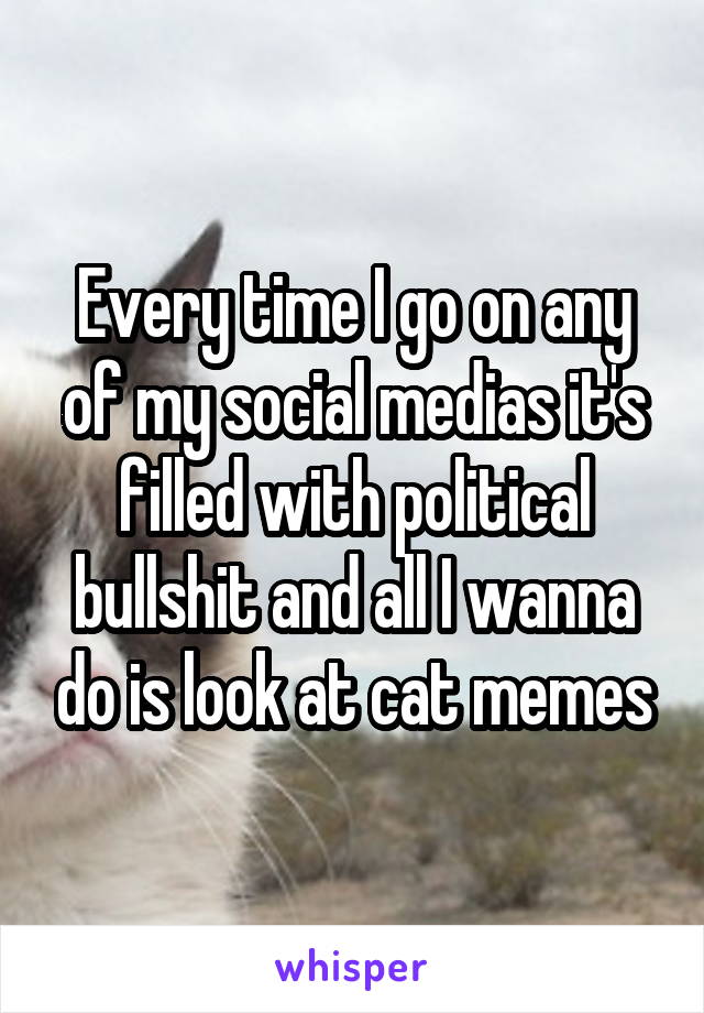 Every time I go on any of my social medias it's filled with political bullshit and all I wanna do is look at cat memes