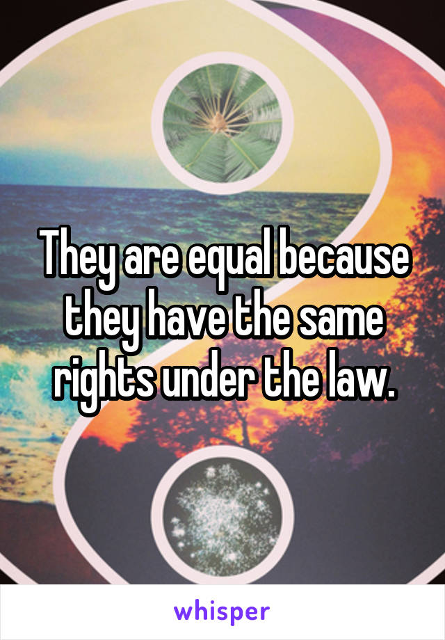 They are equal because they have the same rights under the law.