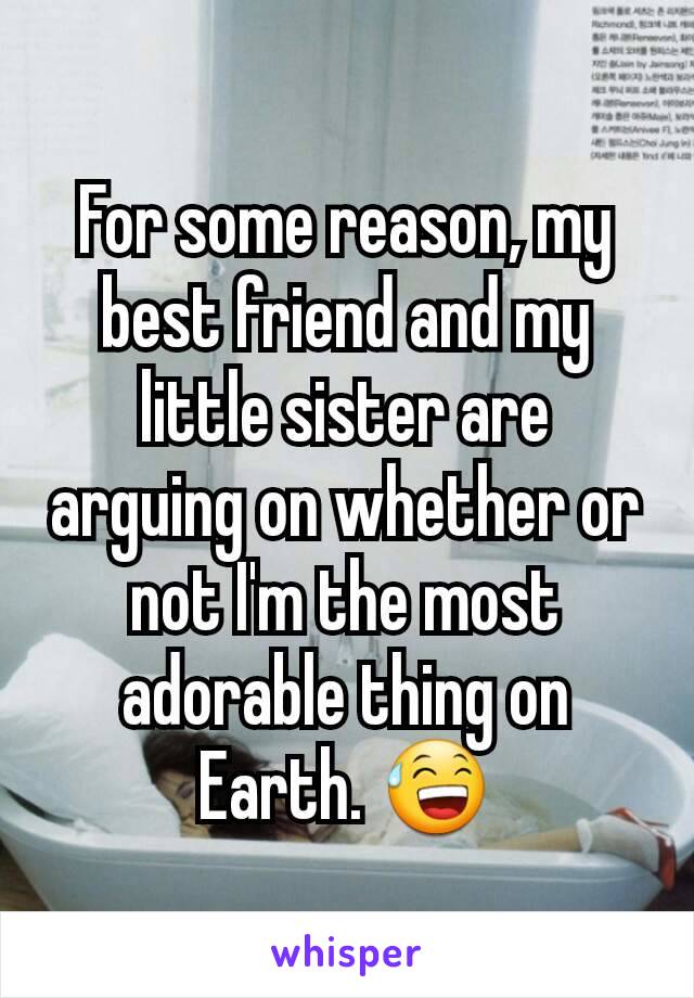 For some reason, my best friend and my little sister are arguing on whether or not I'm the most adorable thing on Earth. 😅