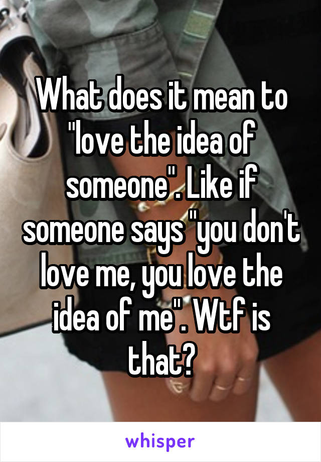 What does it mean to "love the idea of someone". Like if someone says "you don't love me, you love the idea of me". Wtf is that?