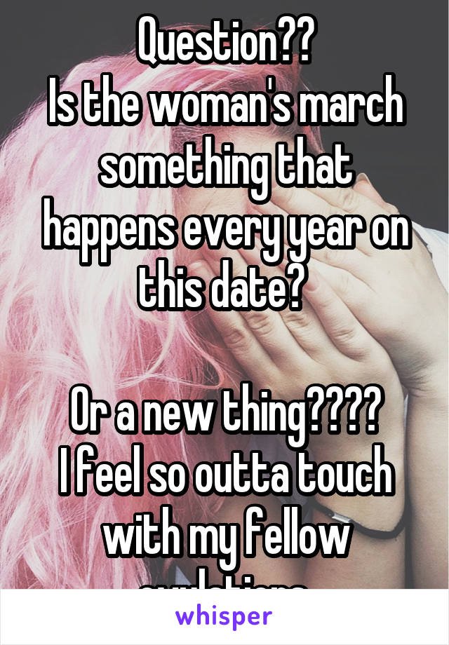 Question??
Is the woman's march something that happens every year on this date? 

Or a new thing????
I feel so outta touch with my fellow ovulatiors 