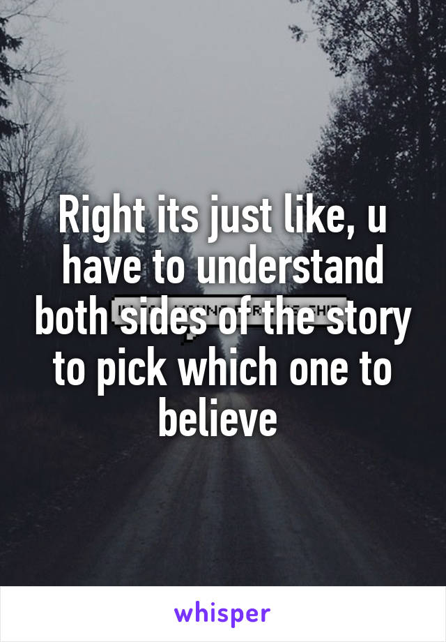 Right its just like, u have to understand both sides of the story to pick which one to believe 