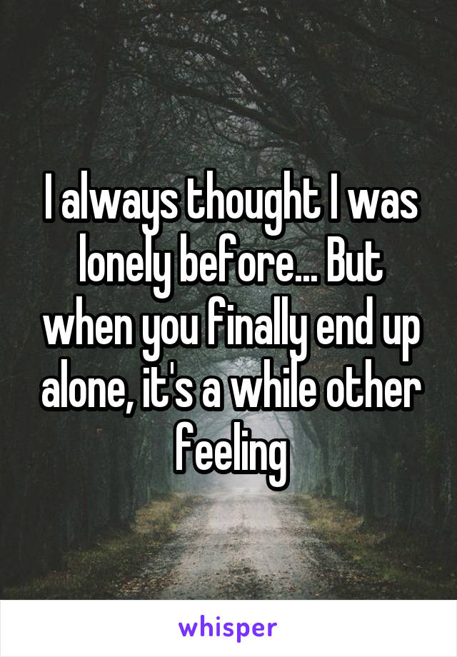 I always thought I was lonely before... But when you finally end up alone, it's a while other feeling