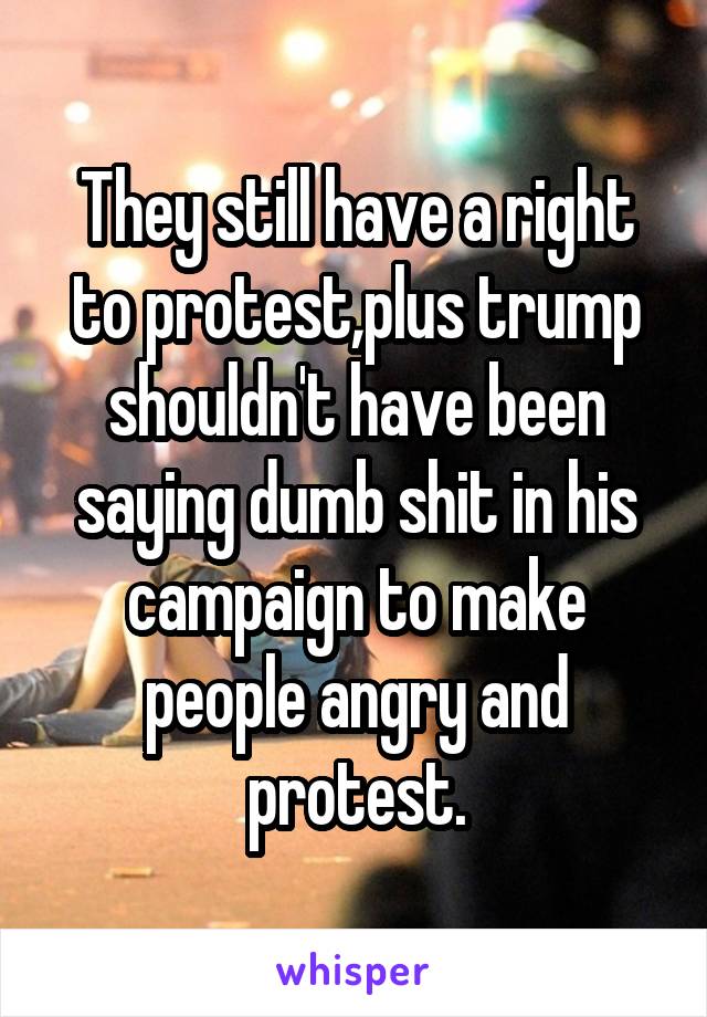 They still have a right to protest,plus trump shouldn't have been saying dumb shit in his campaign to make people angry and protest.