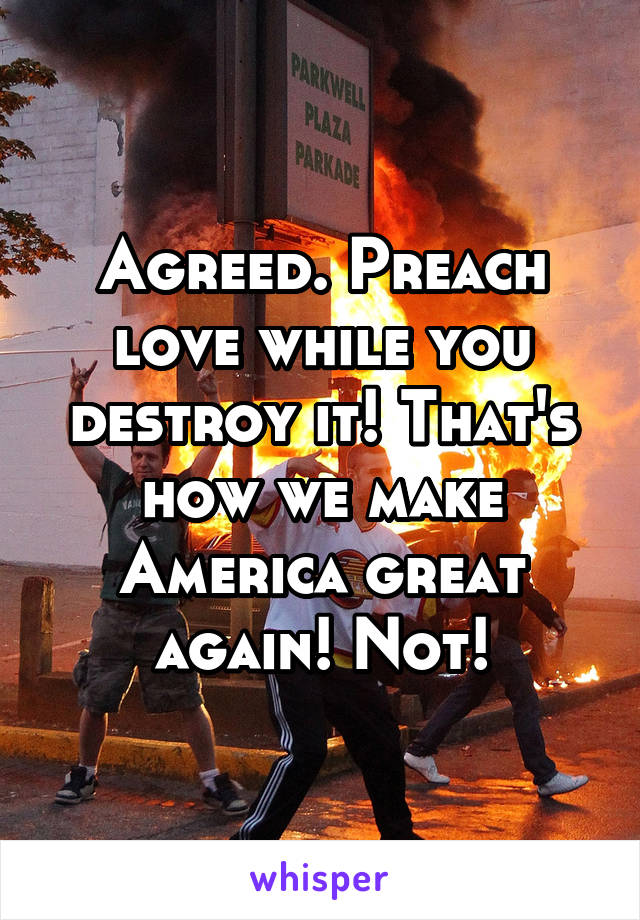 Agreed. Preach love while you destroy it! That's how we make America great again! Not!