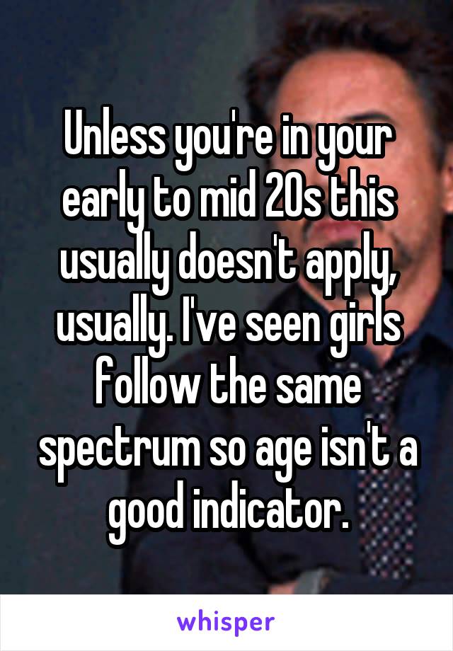 Unless you're in your early to mid 20s this usually doesn't apply, usually. I've seen girls follow the same spectrum so age isn't a good indicator.