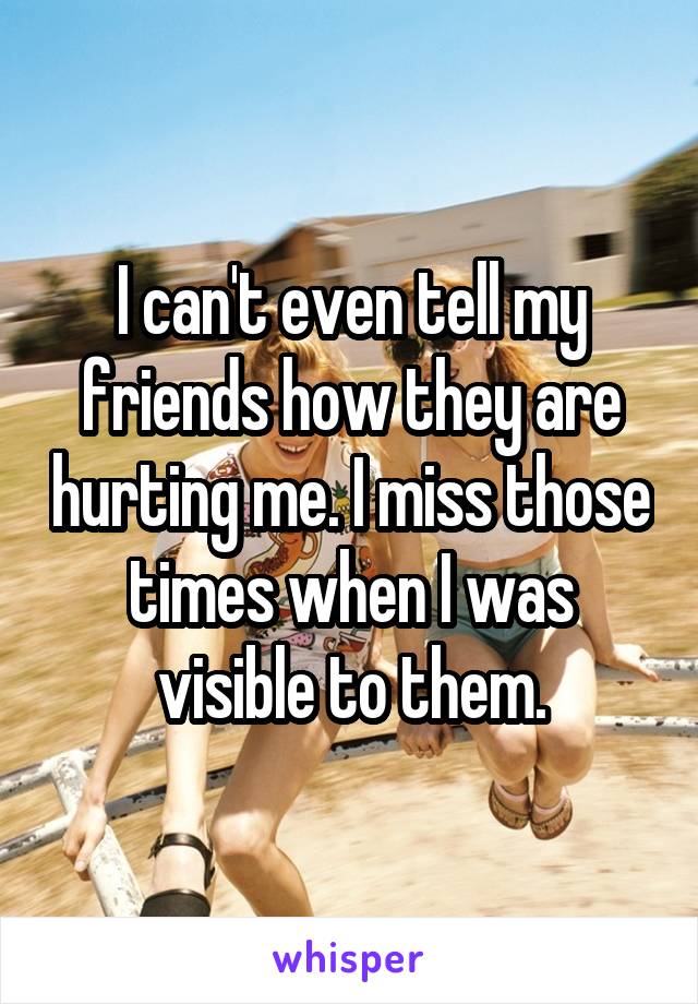 I can't even tell my friends how they are hurting me. I miss those times when I was visible to them.