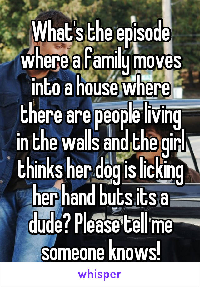 What's the episode where a family moves into a house where there are people living in the walls and the girl thinks her dog is licking her hand buts its a dude? Please tell me someone knows!