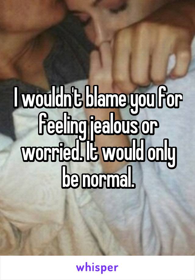 I wouldn't blame you for feeling jealous or worried. It would only be normal.