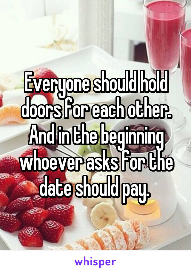 Everyone should hold doors for each other. And in the beginning whoever asks for the date should pay. 