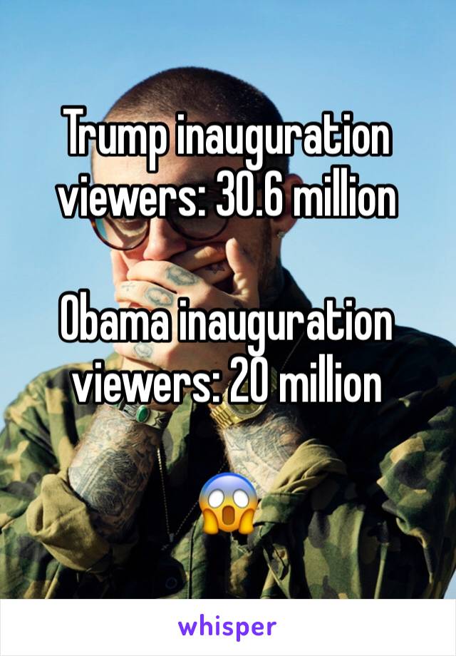 Trump inauguration viewers: 30.6 million 

Obama inauguration viewers: 20 million 

😱