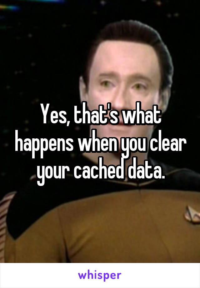 Yes, that's what happens when you clear your cached data.