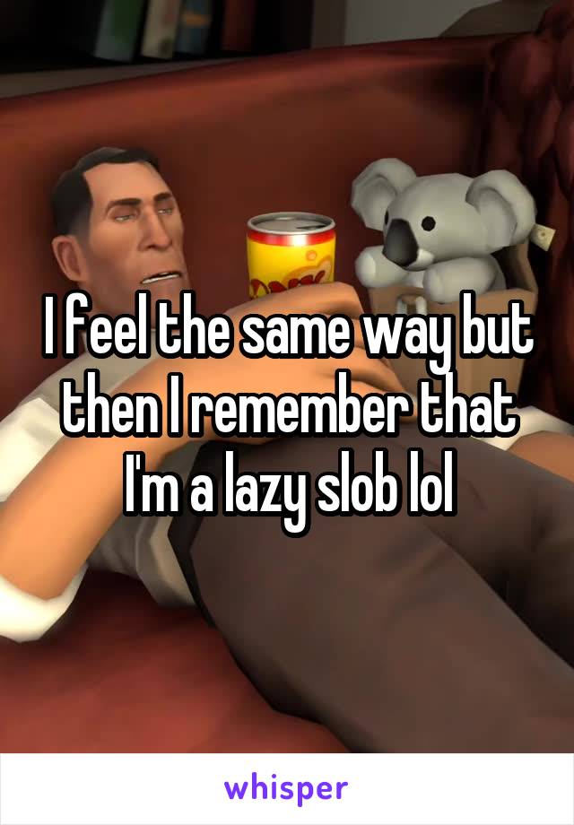 I feel the same way but then I remember that I'm a lazy slob lol