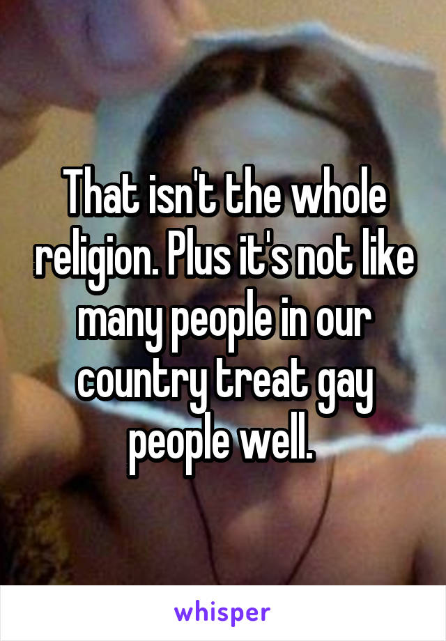 That isn't the whole religion. Plus it's not like many people in our country treat gay people well. 