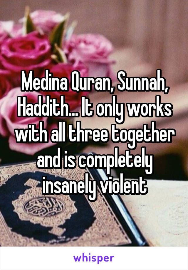 Medina Quran, Sunnah, Haddith... It only works with all three together and is completely insanely violent