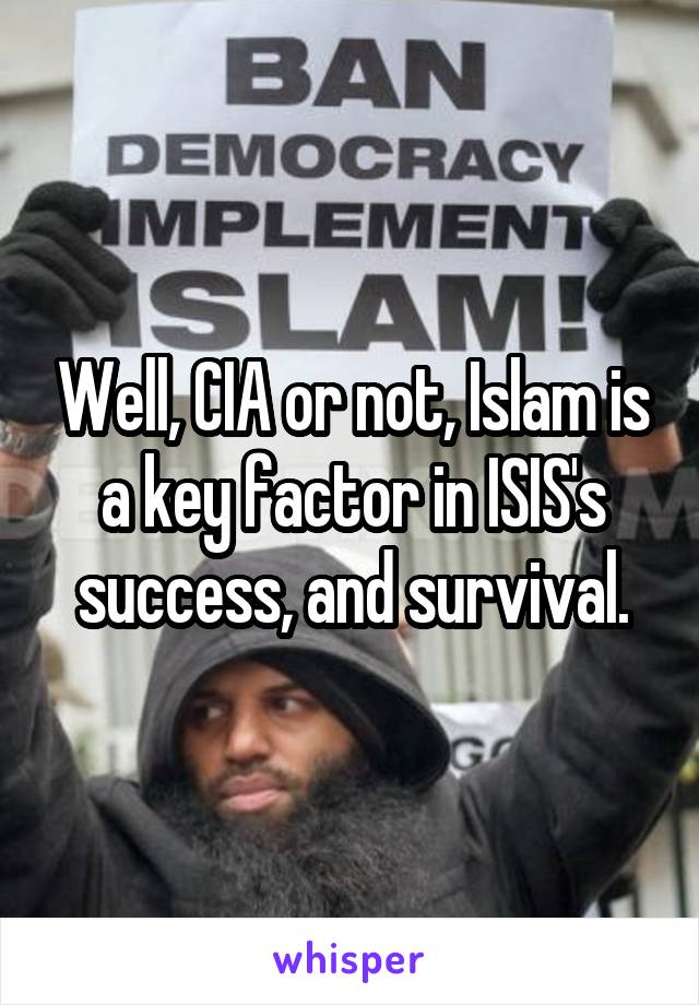 Well, CIA or not, Islam is a key factor in ISIS's success, and survival.