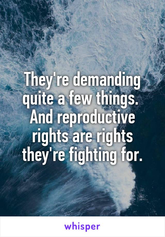 They're demanding quite a few things.  And reproductive rights are rights they're fighting for.