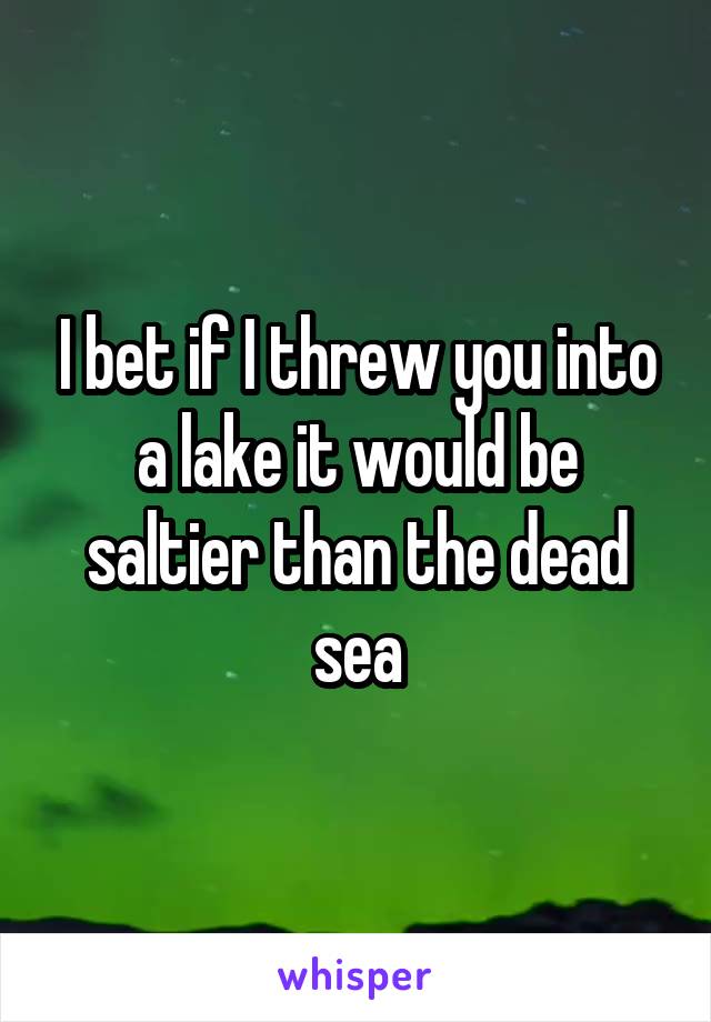 I bet if I threw you into a lake it would be saltier than the dead sea