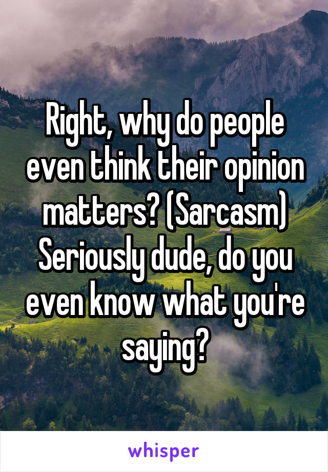 Right, why do people even think their opinion matters? (Sarcasm)
Seriously dude, do you even know what you're saying?