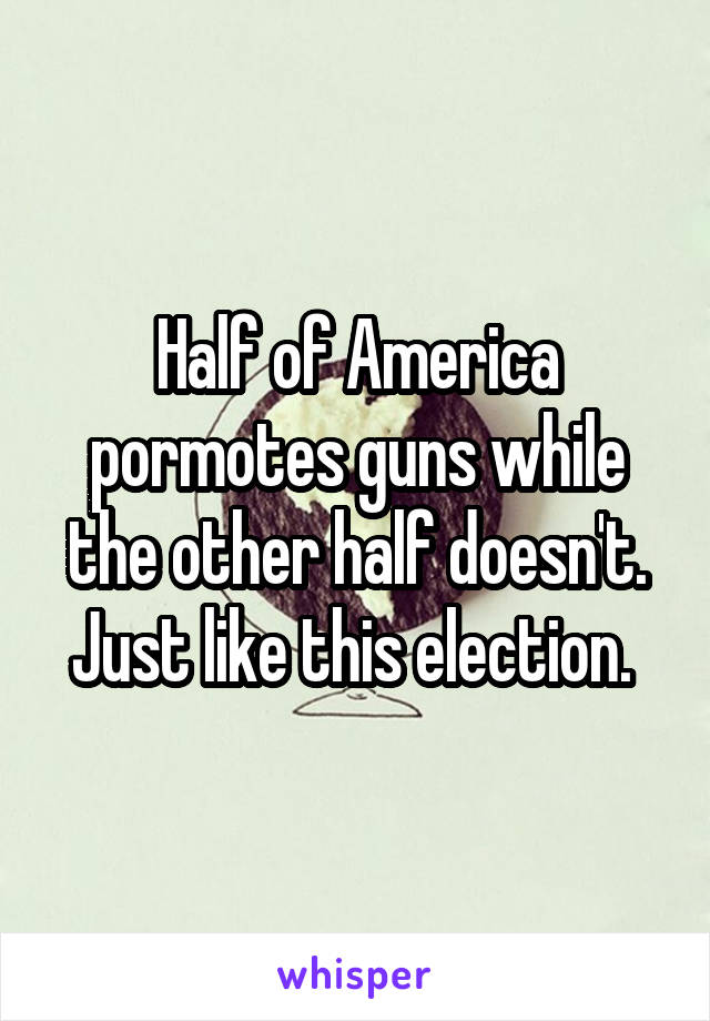 Half of America pormotes guns while the other half doesn't. Just like this election. 