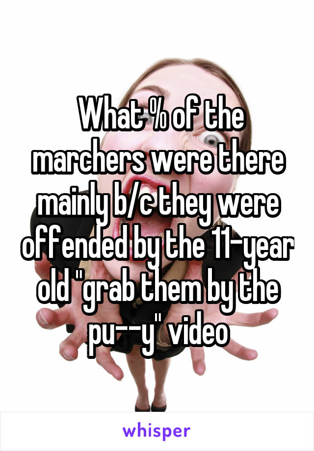  What % of the marchers were there mainly b/c they were offended by the 11-year old "grab them by the pu--y" video