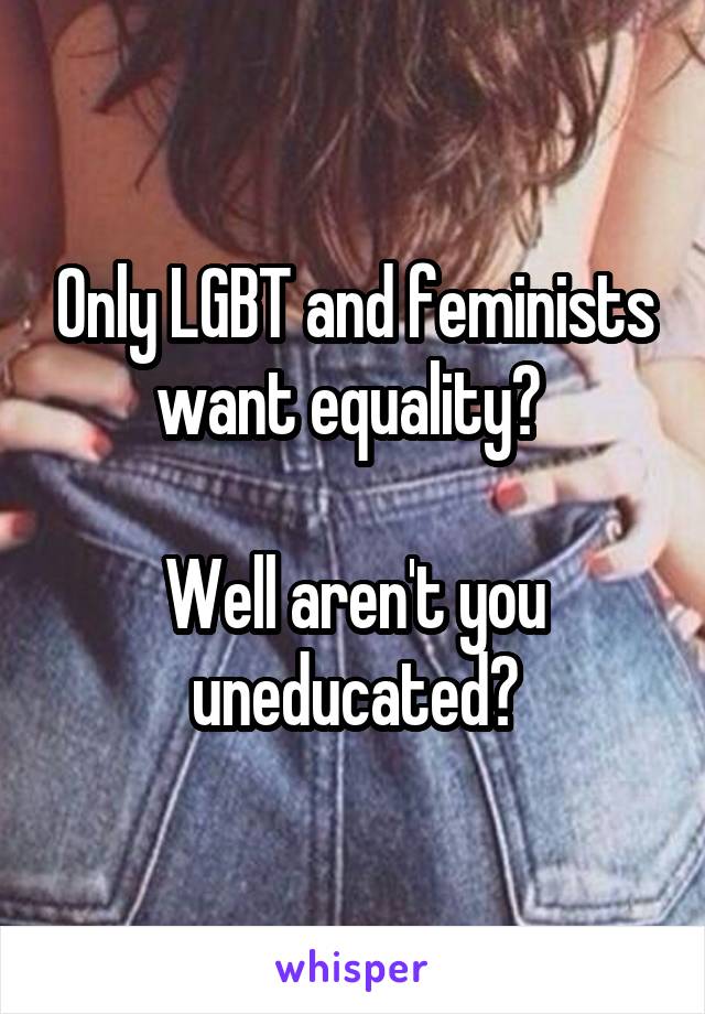 Only LGBT and feminists want equality? 

Well aren't you uneducated?