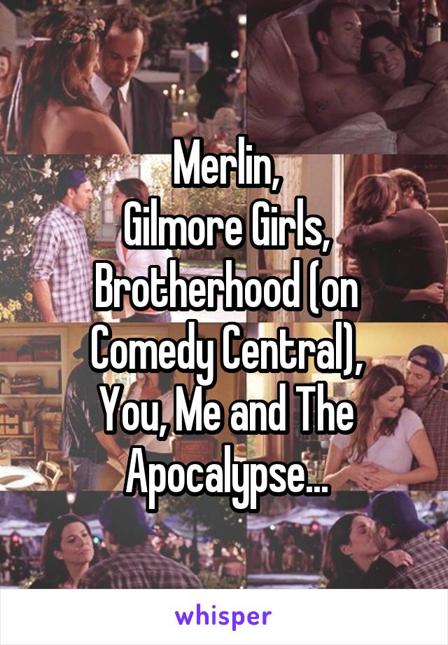 Merlin,
Gilmore Girls,
Brotherhood (on Comedy Central),
You, Me and The Apocalypse...