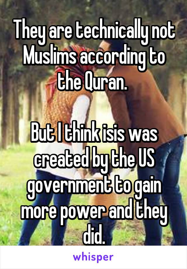 They are technically not Muslims according to the Quran. 

But I think isis was created by the US government to gain more power and they did.