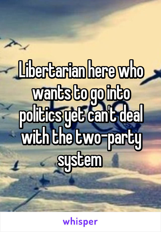 Libertarian here who wants to go into politics yet can't deal with the two-party system 