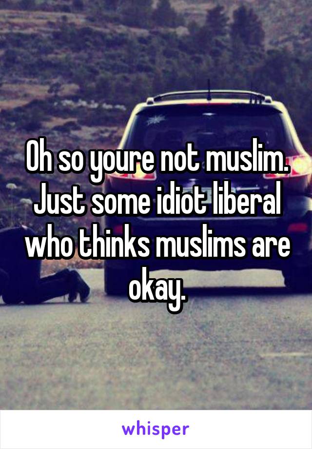 Oh so youre not muslim. Just some idiot liberal who thinks muslims are okay.