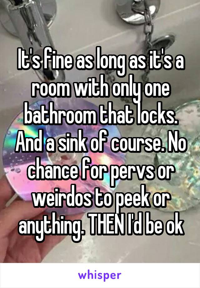 It's fine as long as it's a room with only one bathroom that locks. And a sink of course. No chance for pervs or weirdos to peek or anything. THEN I'd be ok