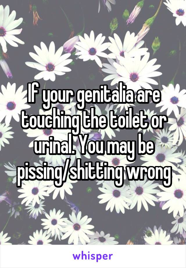 If your genitalia are touching the toilet or urinal. You may be pissing/shitting wrong