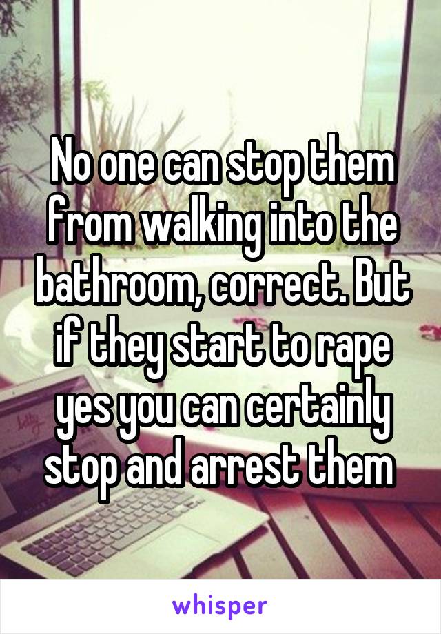 No one can stop them from walking into the bathroom, correct. But if they start to rape yes you can certainly stop and arrest them 