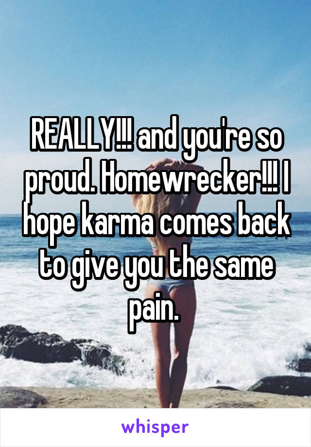 REALLY!!! and you're so proud. Homewrecker!!! I hope karma comes back to give you the same pain. 