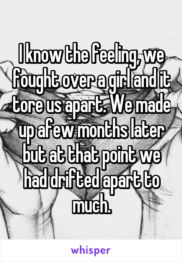 I know the feeling, we fought over a girl and it tore us apart. We made up afew months later but at that point we had drifted apart to much.