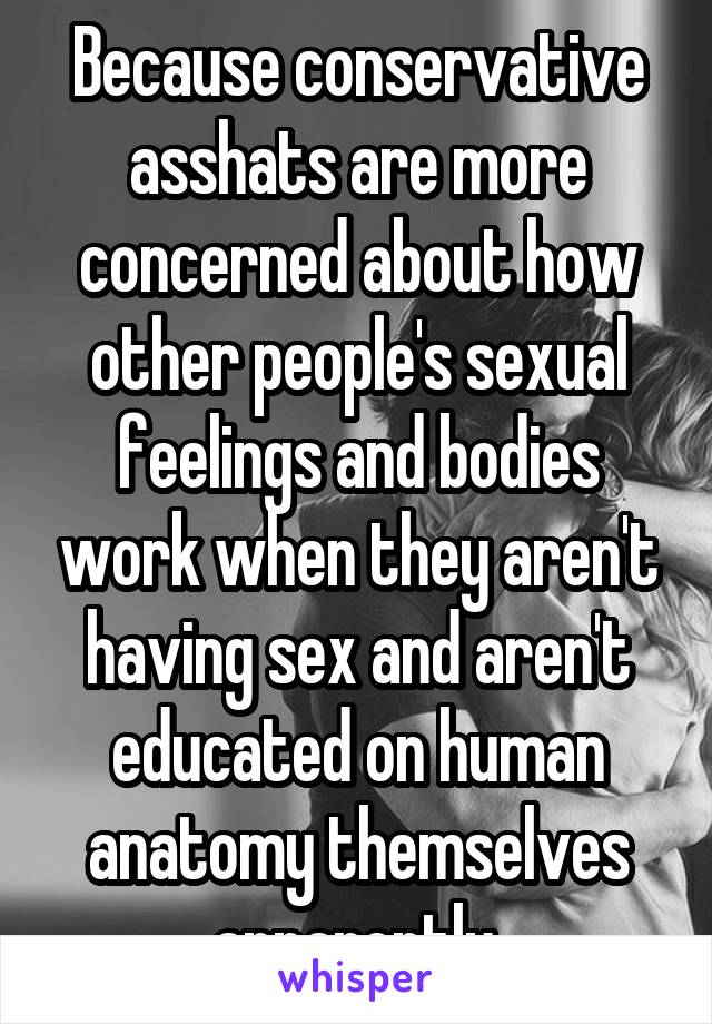 Because conservative asshats are more concerned about how other people's sexual feelings and bodies work when they aren't having sex and aren't educated on human anatomy themselves apparently.