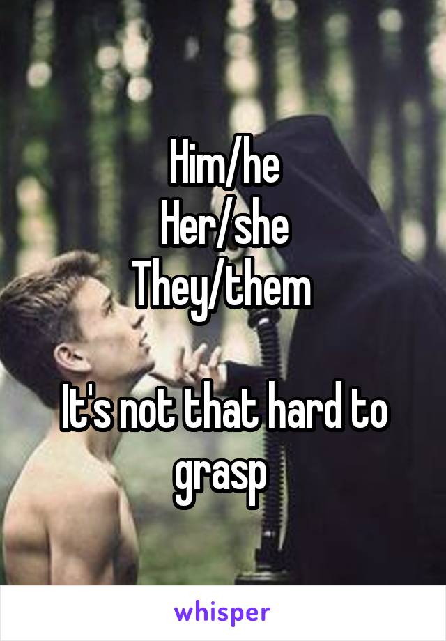 Him/he
Her/she
They/them 

It's not that hard to grasp 