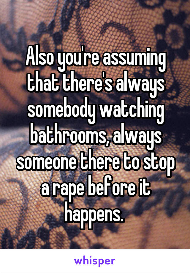 Also you're assuming that there's always somebody watching bathrooms, always someone there to stop a rape before it happens. 