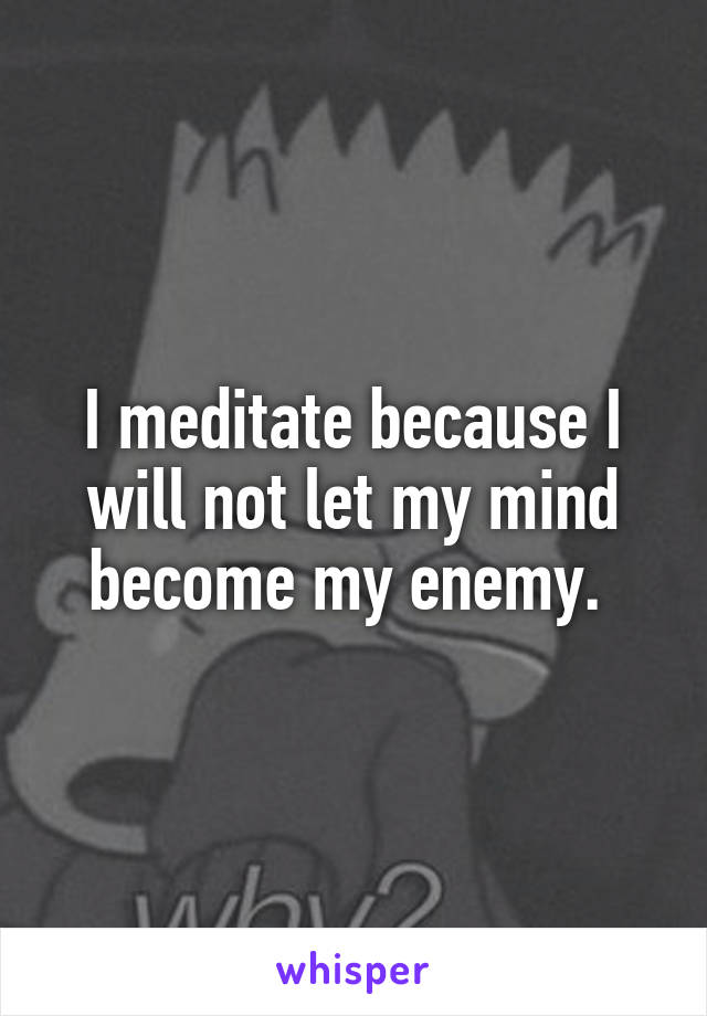 I meditate because I will not let my mind become my enemy. 
