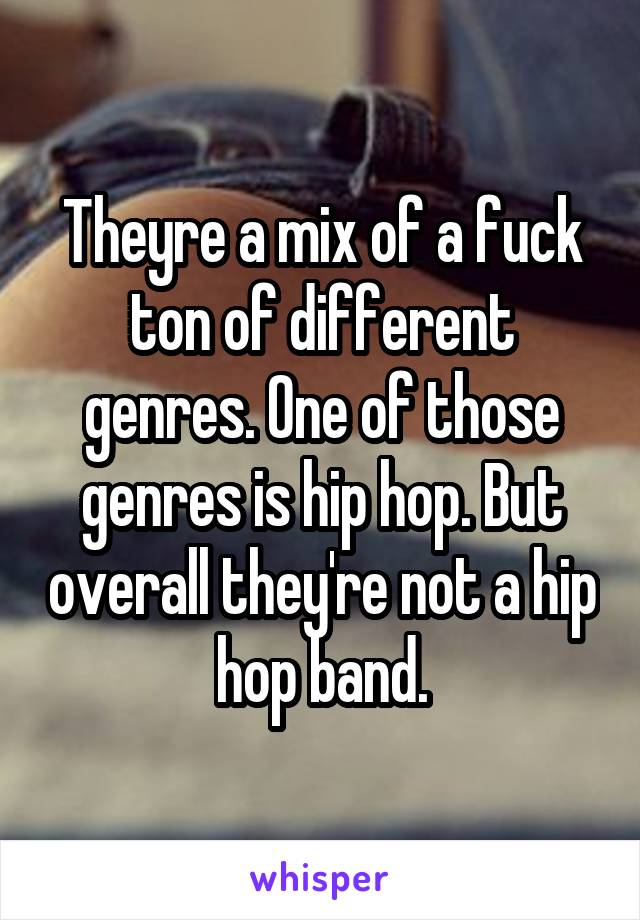 Theyre a mix of a fuck ton of different genres. One of those genres is hip hop. But overall they're not a hip hop band.