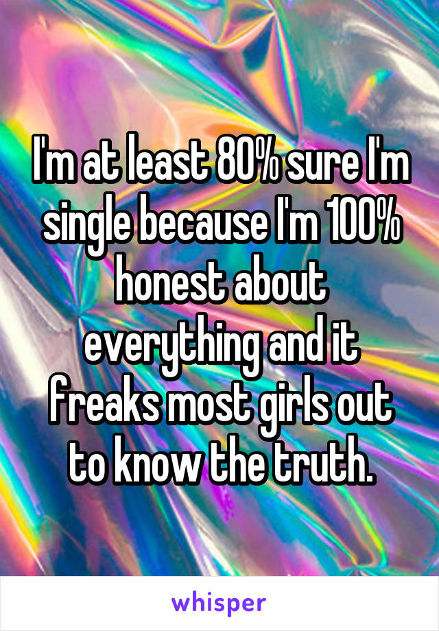 I'm at least 80% sure I'm single because I'm 100% honest about everything and it freaks most girls out to know the truth.