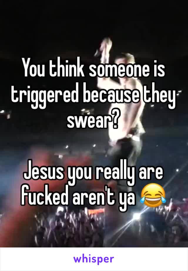 You think someone is triggered because they swear?

Jesus you really are fucked aren't ya 😂