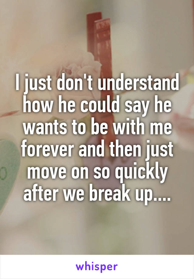 I just don't understand how he could say he wants to be with me forever and then just move on so quickly after we break up....