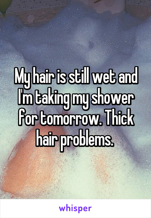 My hair is still wet and I'm taking my shower for tomorrow. Thick hair problems. 