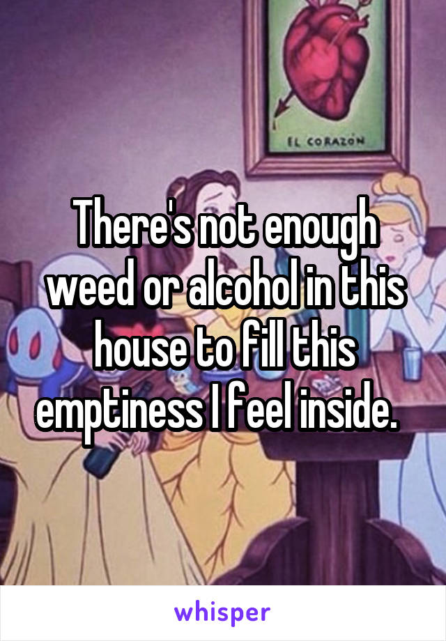 There's not enough weed or alcohol in this house to fill this emptiness I feel inside.  