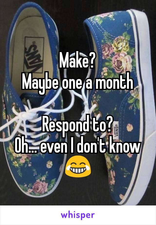 Make?
Maybe one a month

Respond to?
Oh... even I don't know
😂
