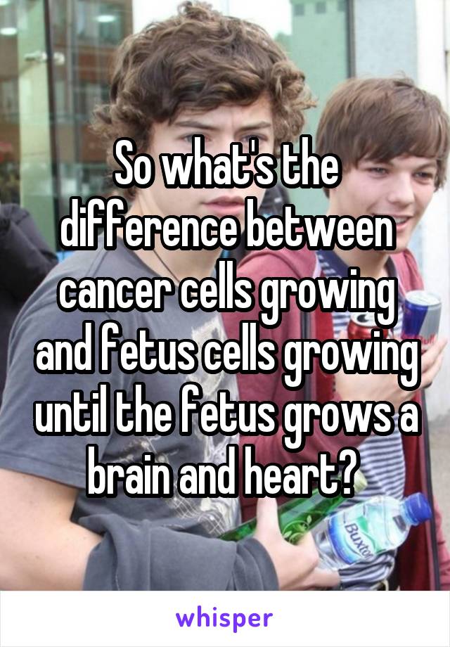 So what's the difference between cancer cells growing and fetus cells growing until the fetus grows a brain and heart? 