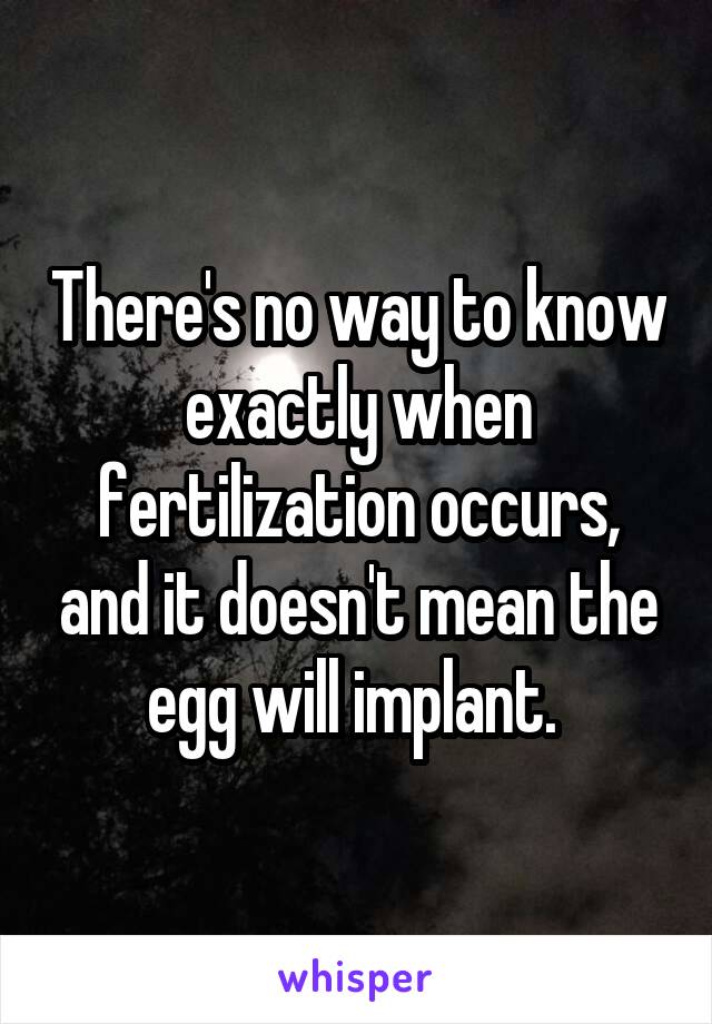 There's no way to know exactly when fertilization occurs, and it doesn't mean the egg will implant. 