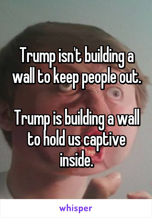Trump isn't building a wall to keep people out.

Trump is building a wall to hold us captive inside.