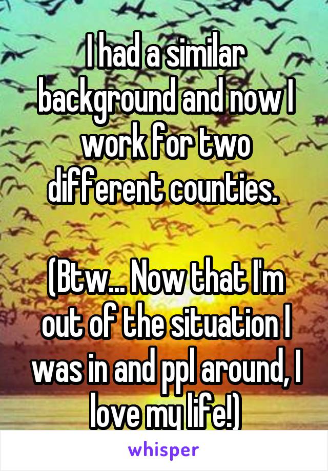 I had a similar background and now I work for two different counties. 

(Btw... Now that I'm out of the situation I was in and ppl around, I love my life!)